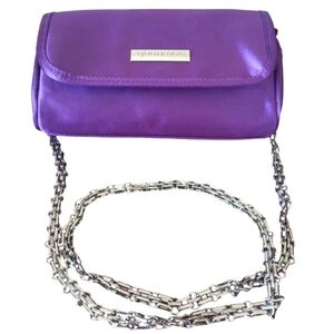 Younique Purple 💜 Satin Evening Small Crossbody Bag Purse Long Strap Silver.